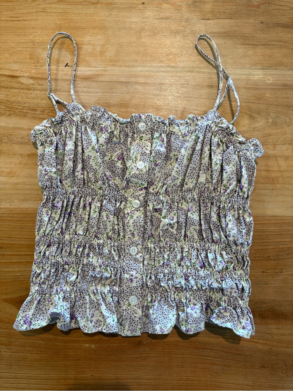 Zara Floral Ruched Ruffle Camisole Top XS Button Front